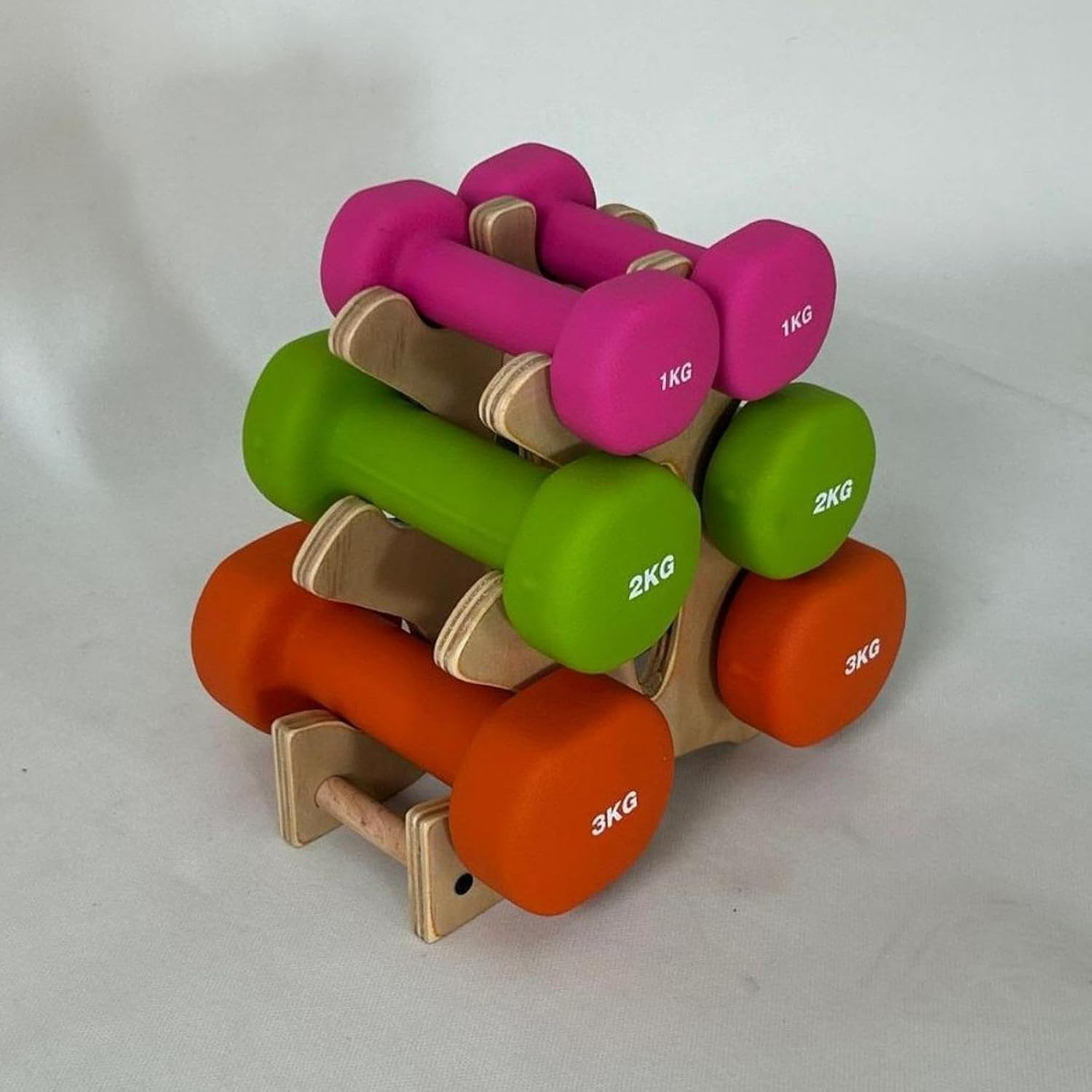 Pegciuho Compact 3-Tier Wooden Dumbbell Rack for Fitness and Weightlifting Training image number 5