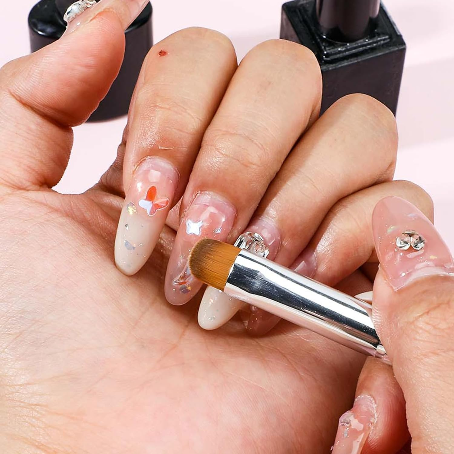 4Pcs 2 Way Nail Art Brush with Dotting French Nail Brush Set French Gel Acrylic Nail Art Brush Professional Manicure Tool for Nail Arts Detailed Design Manicure Cuticle Clean up (10#, 12#, 14#, 16#) image number 2