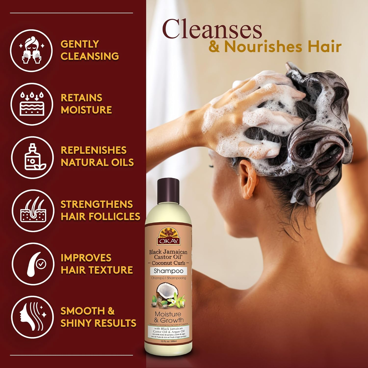 OKAY Pure Naturals OKAY Pure Naturals Black Jamaican Castor Oil & Coconut Shampoo, 12 Ounce, image number 5