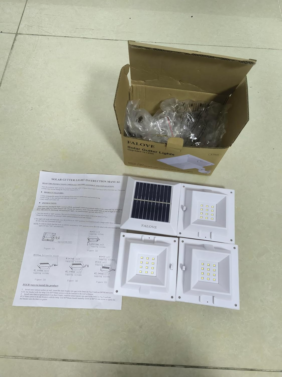 4 Pack White Solar Powered Gutter Lights Outdoor Decorative Waterproof 12 Leds Yard Lamp for Lighting Fence, Railing, outside Wall, Deck, Garden, Path, Backyard, Walkway, Patio, Holeless Installation image number 3