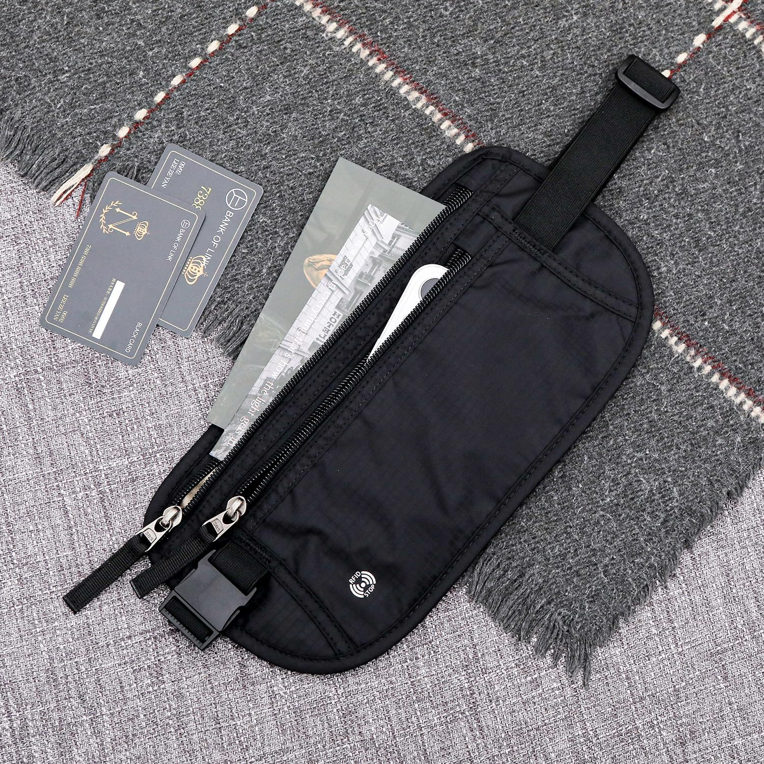 Waist Pack anti Theft,Ultra-Slim Money Belts for Travel Hidden,Travel Money Belt with RFID Blocking,Secure Travel Money Belt,Passport Holder,Anti-Pickpocket Protection for Cash (Black) image number 1