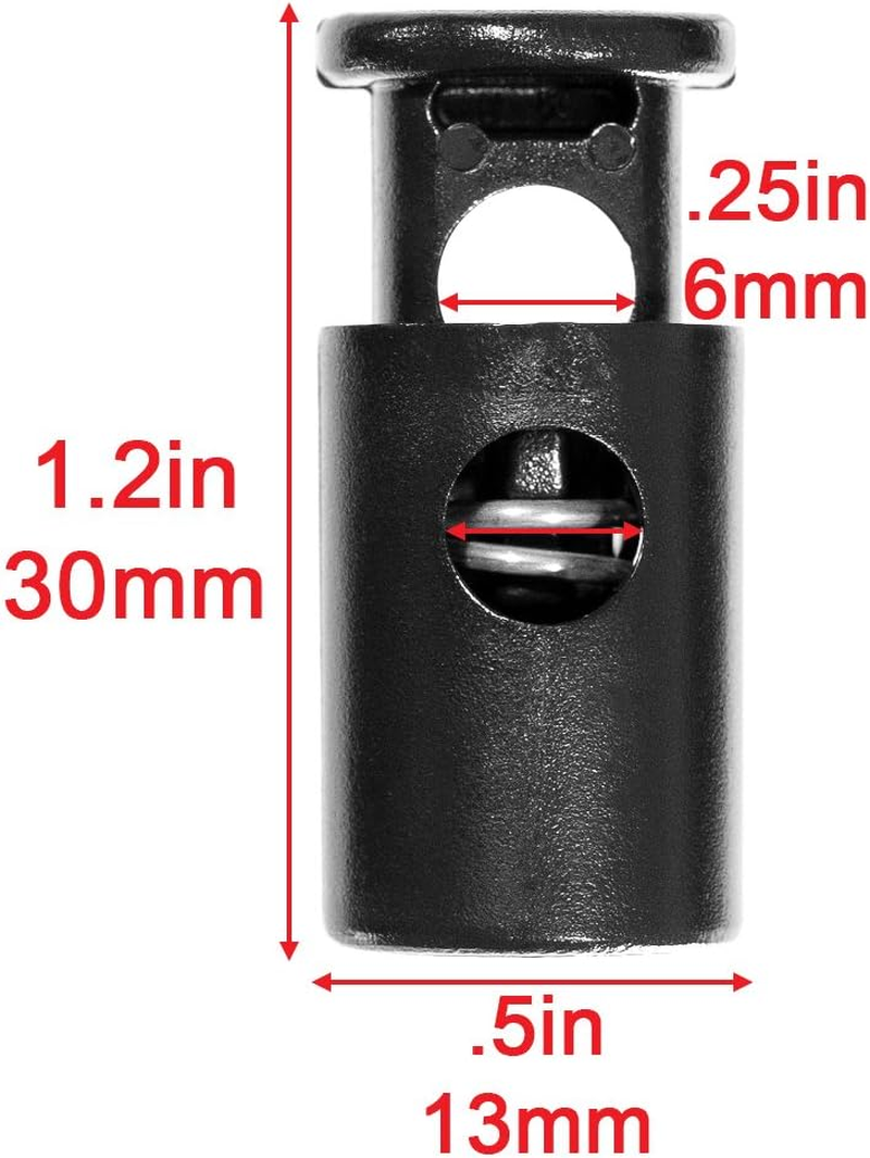 1/4 Inch Heavy Duty Barrel Cord Lock Toggle Stop Sliders - Use with Paracord, Drawstrings, Accessory Cordage and More - Available in 5, 10, 25, 50, and 100 Packs, Black, 100 Pack image number 3