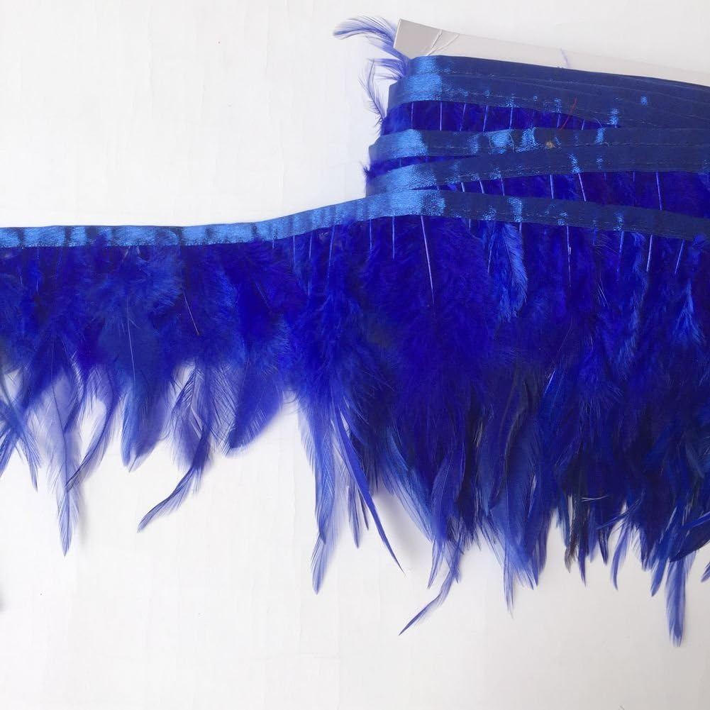 Sowder Rooster Hackle Feather Fringe Trim for Custume Dress Decoration Pack of 5 Yards(Royal Blue) - Brown image number 3