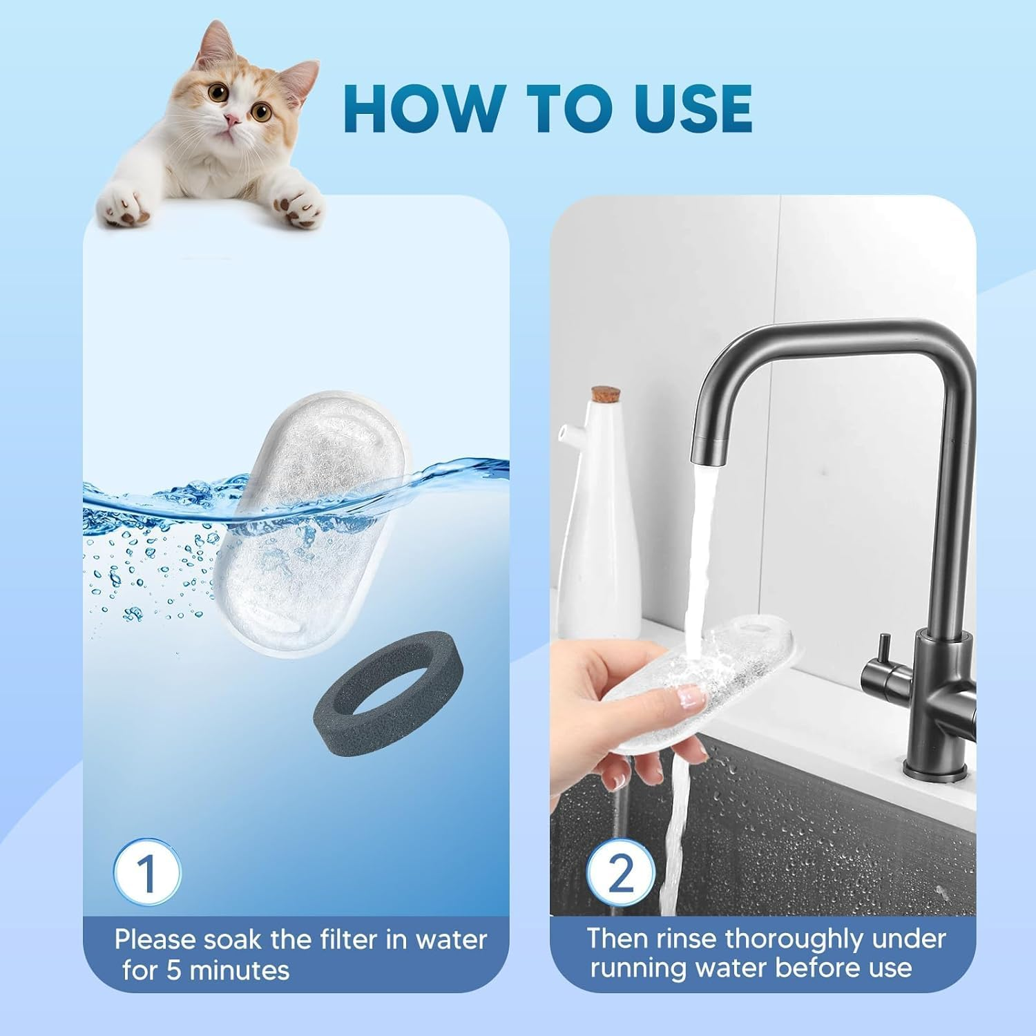Cat Water Fountain Filters 8 Packs Filters & 8 Sponges Foam Filters for Stainless Steel 108Oz/3.2L & 67Oz/2L image number 6