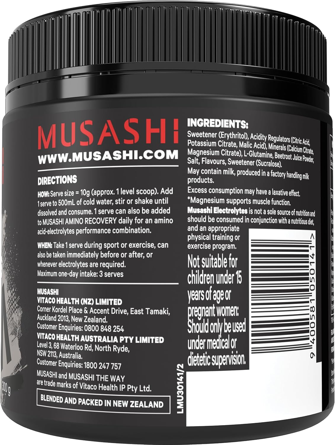 Musashi Electrolyte Powder &ndash; Blue Raspberry Flavour, 300G | Hydration + Recovery | Magnesium, Sodium & Potassium | Zero Sugar | Pre, Intra or Post-Workout Drink Mix image number 2