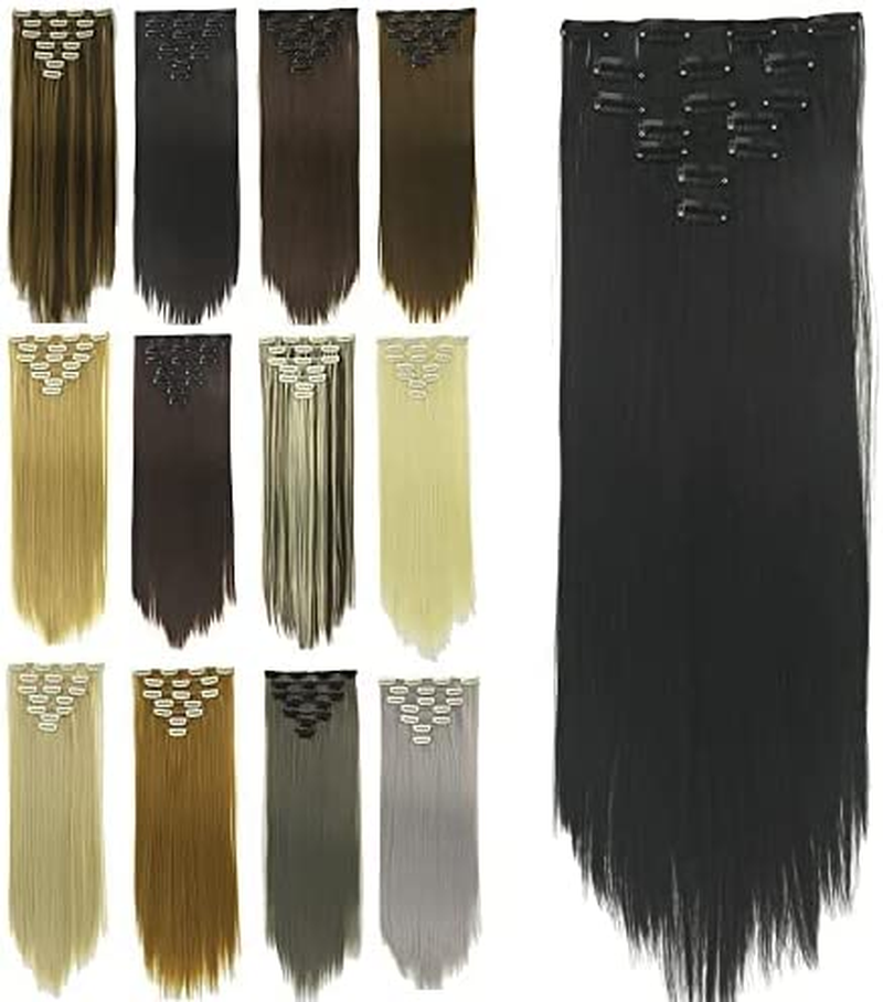 IMISSU 24 Inch 7PCS Set Long Straight Clip in Hair Extensions Natural Full Head Hair Extension Hairpiece for Women 120G (Piano Copper Mix Brown)