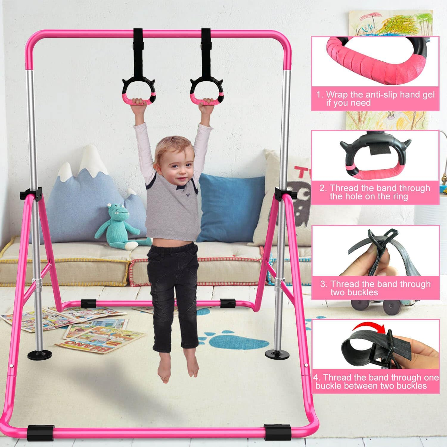 Tepemccu Expandable Gymnastics Bars Adjustable Height Gymnastic Horizontal Bars Junior Training Bar Children Folding Training Monkey Bars for Kids
