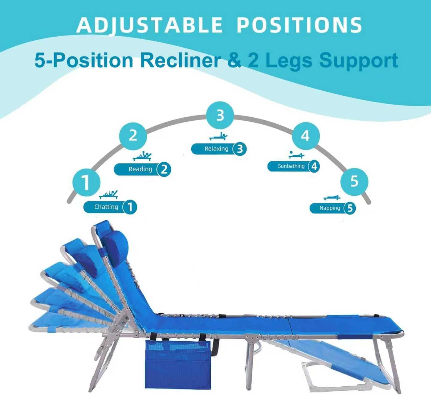 Dxzephious 3-In-1 Sun Tanning Chair with Face Holes, Breathable Chaise Lounge Chair Outdoor, 5-Position Recliner, Lay Flat, Folding Side Table, Removable Pillow, Max 330Lbs, Beach, Patio, Camping image number 6