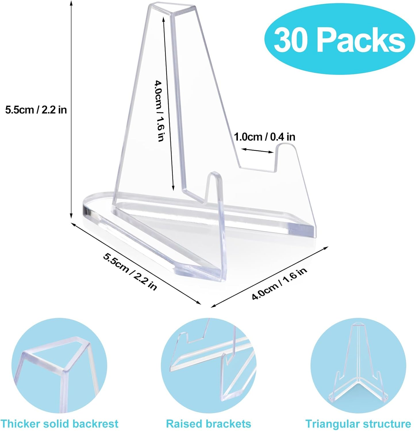 30 Packs Card Display Stand, Sturdy and Stable, Premium Acrylic Sports Card Holder, Versatile Use, Clear Mini Easel Stand, for Challenge Coins PSA Graded Baseball Trading Cards(2.2 Inch) (30Packs)