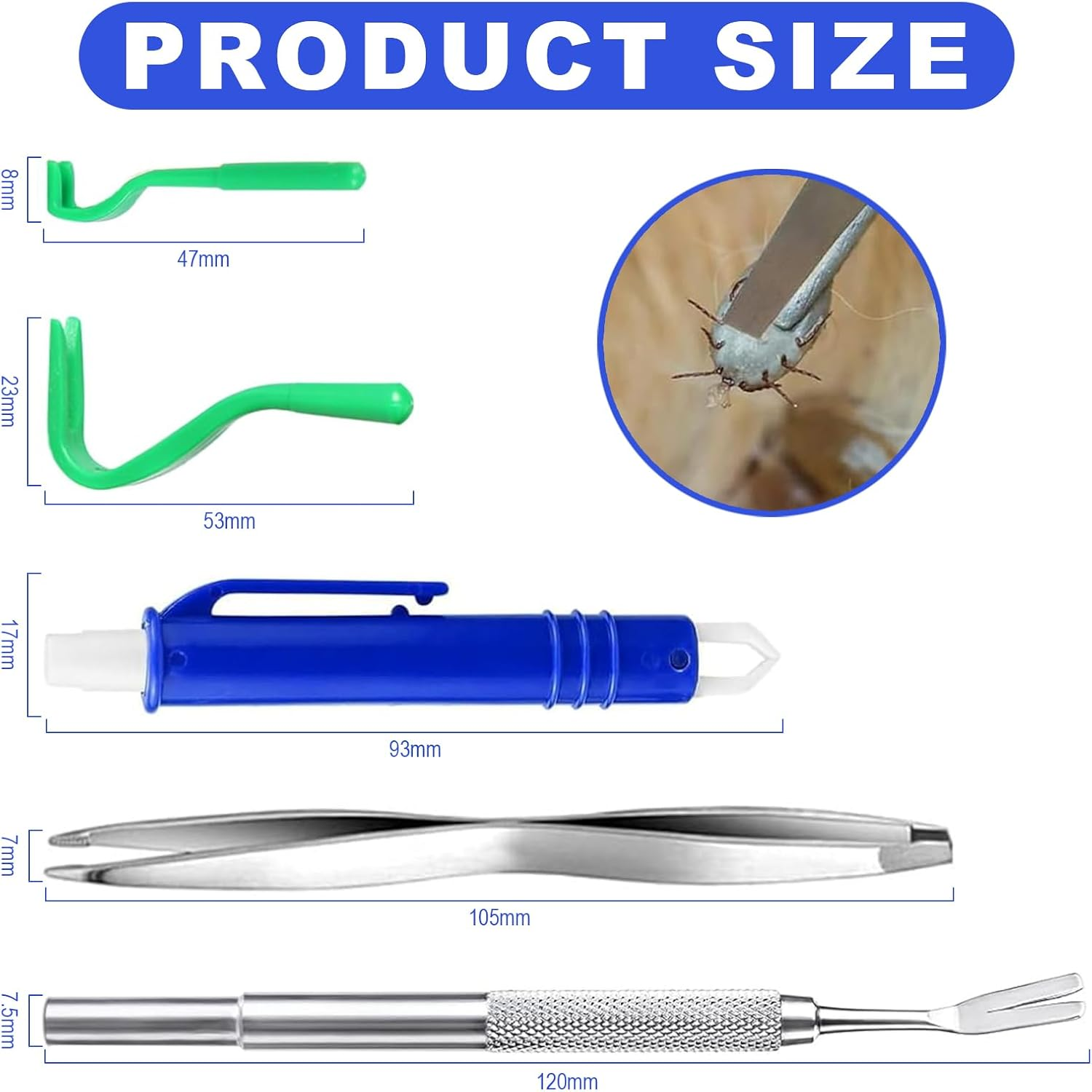 Duoleimi Tick Tweezers Set for Dogs, Cats, Humans, 5 Tick Pliers with Tick Hooks, Metal Pliers and Tick Tweezers, Safe Tick Remover for Children and Pets image number 3