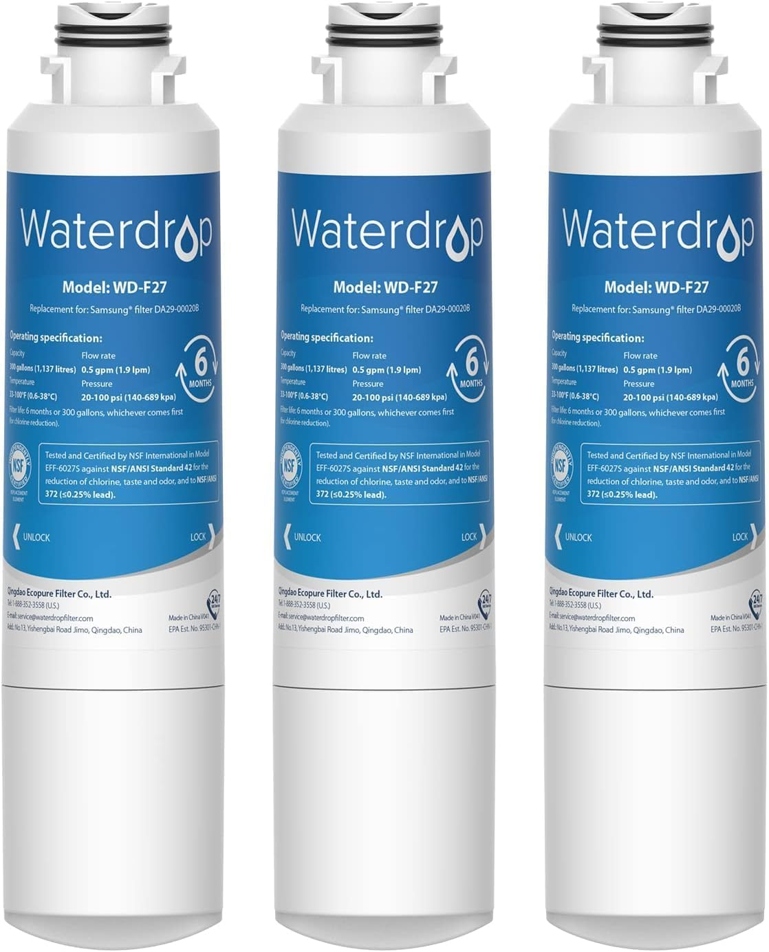 Waterdrop Water Filter Replacement for Samsung&reg; Fridge Water Filter DA29-00020B, HAF-CIN/EXP Samsung&reg; Water Filter, HAF-CIN, DA29-00020B-1, RF28HMEDBSR, RF263BEAESR, RS25J500DSR, 3 Filters image number 6