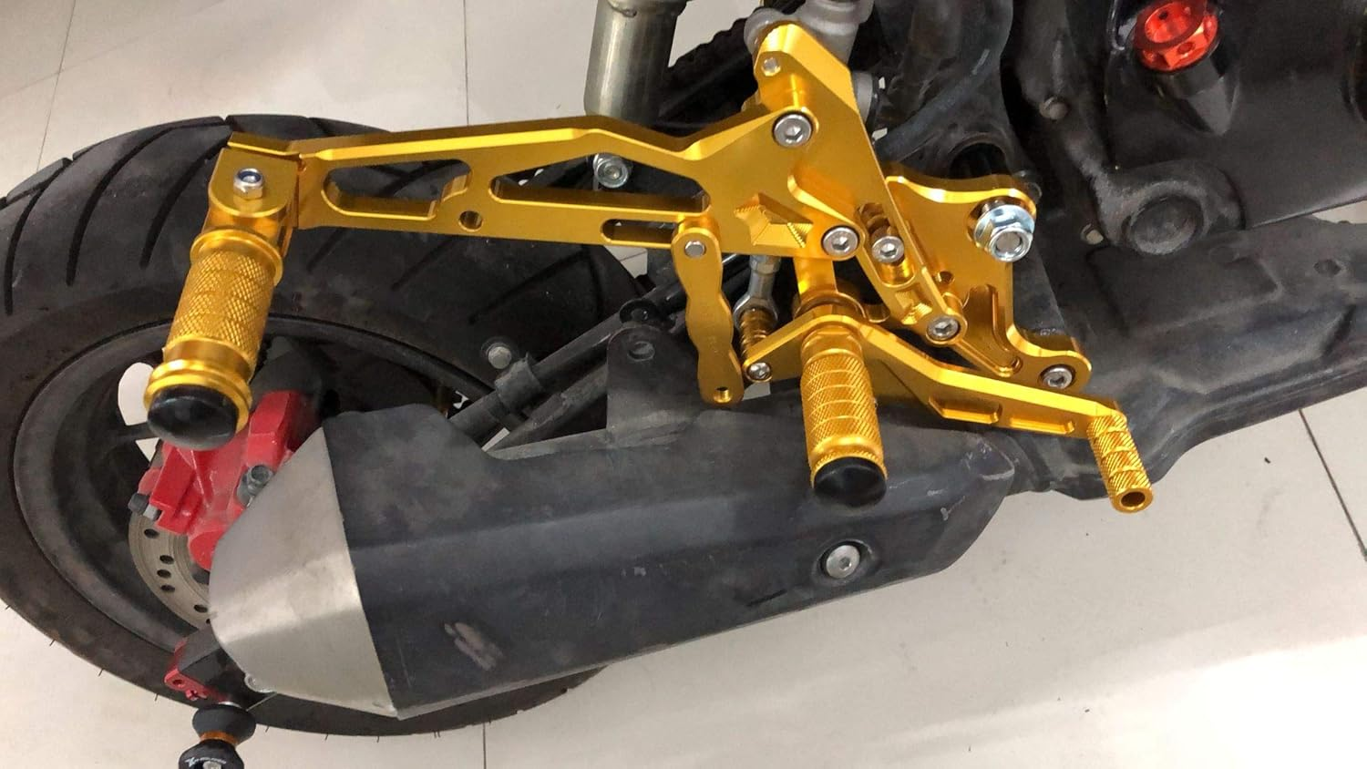 PROCNC Motorcycle Aluminum Rearsets Foot Pegs Rear Sets Footrest Fit for Honda Grom MSX125 2016 2017 2018 2019 2020 (Black) - Gold image number 6