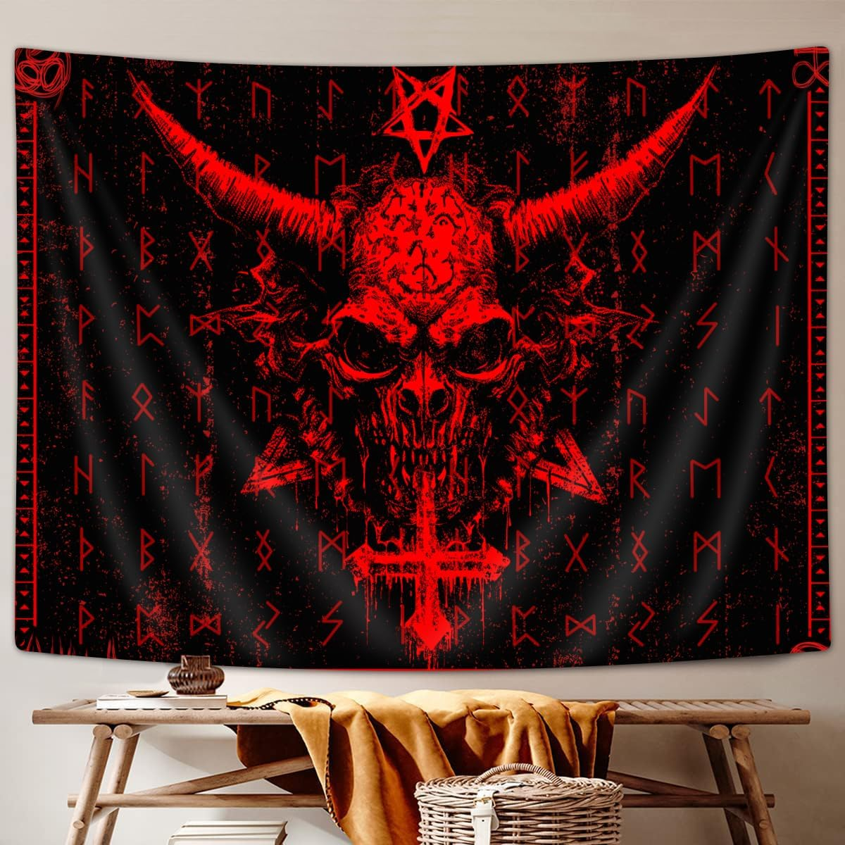 Ptrxobj Goat Head Pentagram Gothic Tapestry Devil Demon Baphomet Satanic Symbol Mysterious Hippie Extra Large Wall Hanging for Living Room Bedroom College Dorm 90 X 70 Inch 90''Wx70''H image number 2