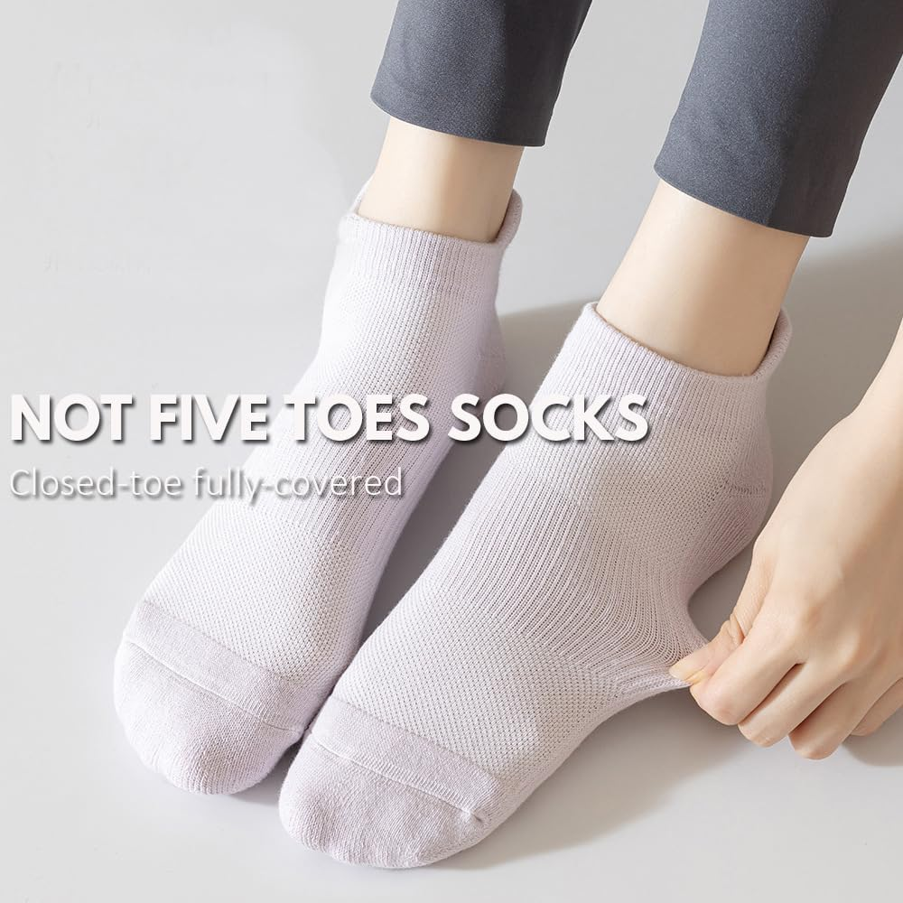 3 Pairs Cushioned Sole Pilates Socks with Grips for Women - Non-Slip Yoga and Ballet Barefoot Workout Grippy Socks - Anti-Skid Athletic Footwear - Black/White/Light Grey image number 2