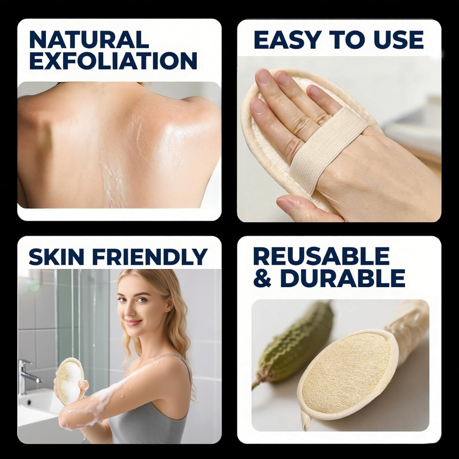 Natural Loofah Pad Back Scrubber- (Pack of 2) Body Exfoliating Scrubber Shower Luffa Sponges Deep Clean Exfoliating Glove for Smooth Skin Shower Loofah Sponge Plant Pads for Women Men（9.5&times;15Cm ） image number 5