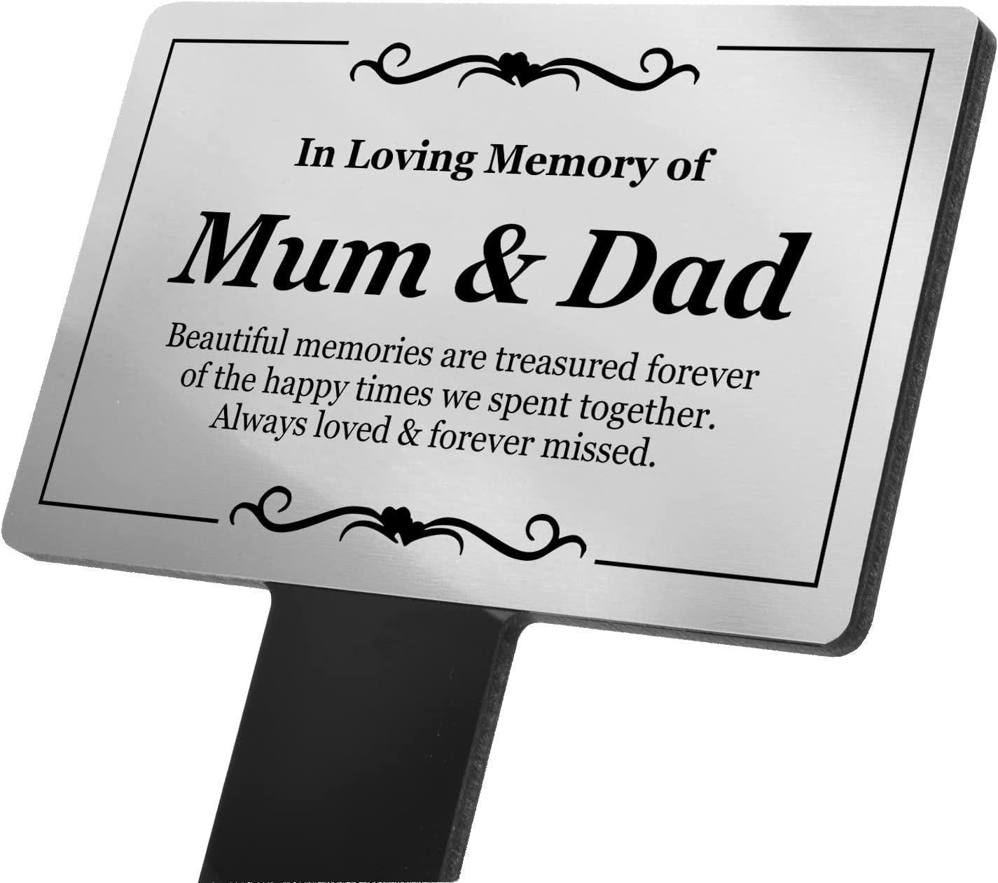 Mum & Dad Memorial Remembrance Plaque - Ground Stake - Silver and Black Acrylic, Weatherproof & Hardwearing, Outdoor, Grave Marker, Tribute, Plant Marker. Shipped Globally. image number 3