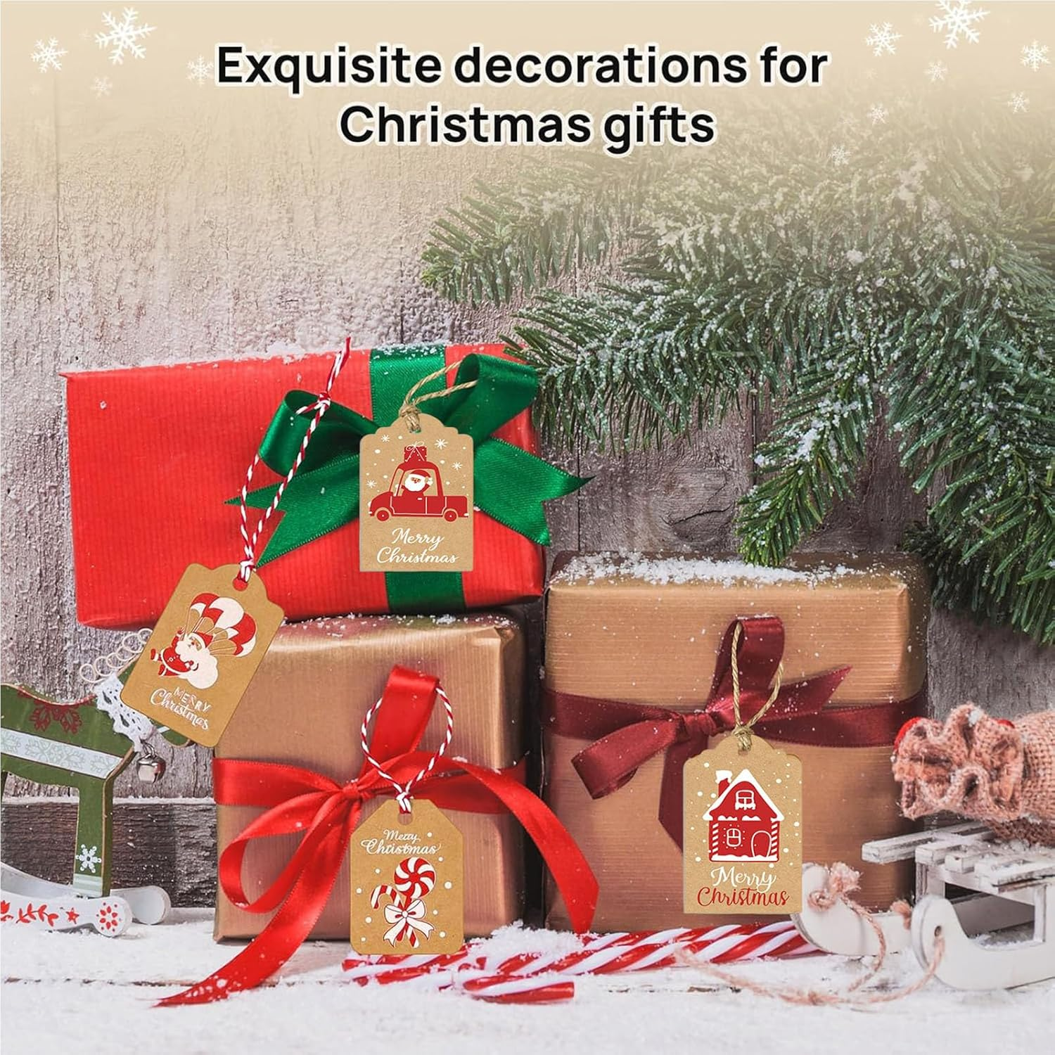 100 PCS Gift Tags Christmas, Brown Kraft Paper Gift Tags Christmas Kraft Paper Tags with String DIY Xmas Hanging Name Tags