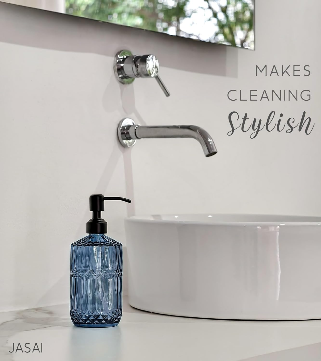 JASAI 18Oz Blue Soap Dispenser with Black Rust Proof Pump, Refillable Bathroom Soap Dispenser with Thick Glass, Kitchen Soap Dispenser for Hand Soap & Dish Soap.(Blue) - Blue-Golden Pump image number 7