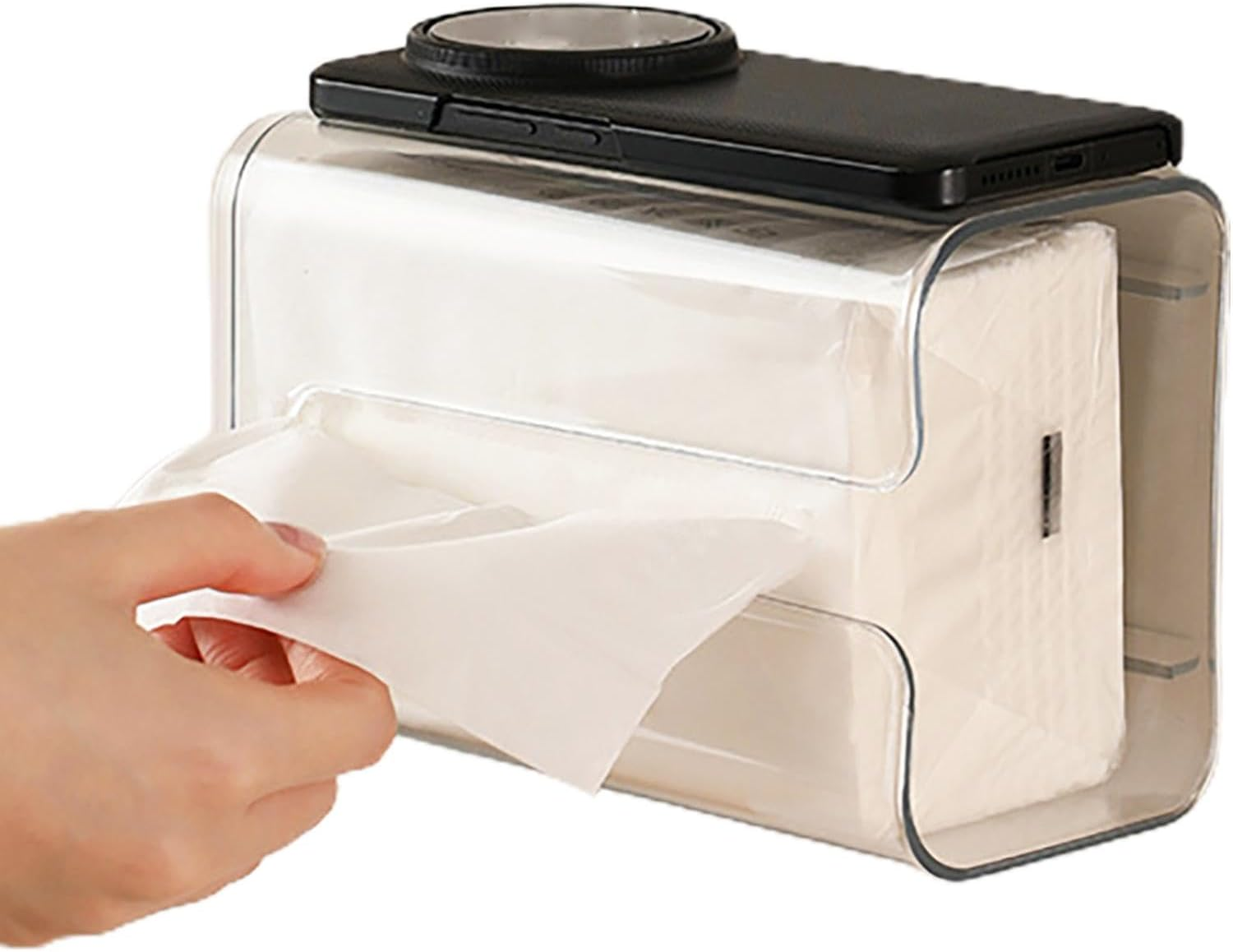 Wipes Dispenser for Restroom, No Punching Wipe Tissue Storage Box Case, Toilet Paper Holder Refillable Clean Container Box for Kitchen, Bedroom, Bathroom, 7.2X4.92X4.33In