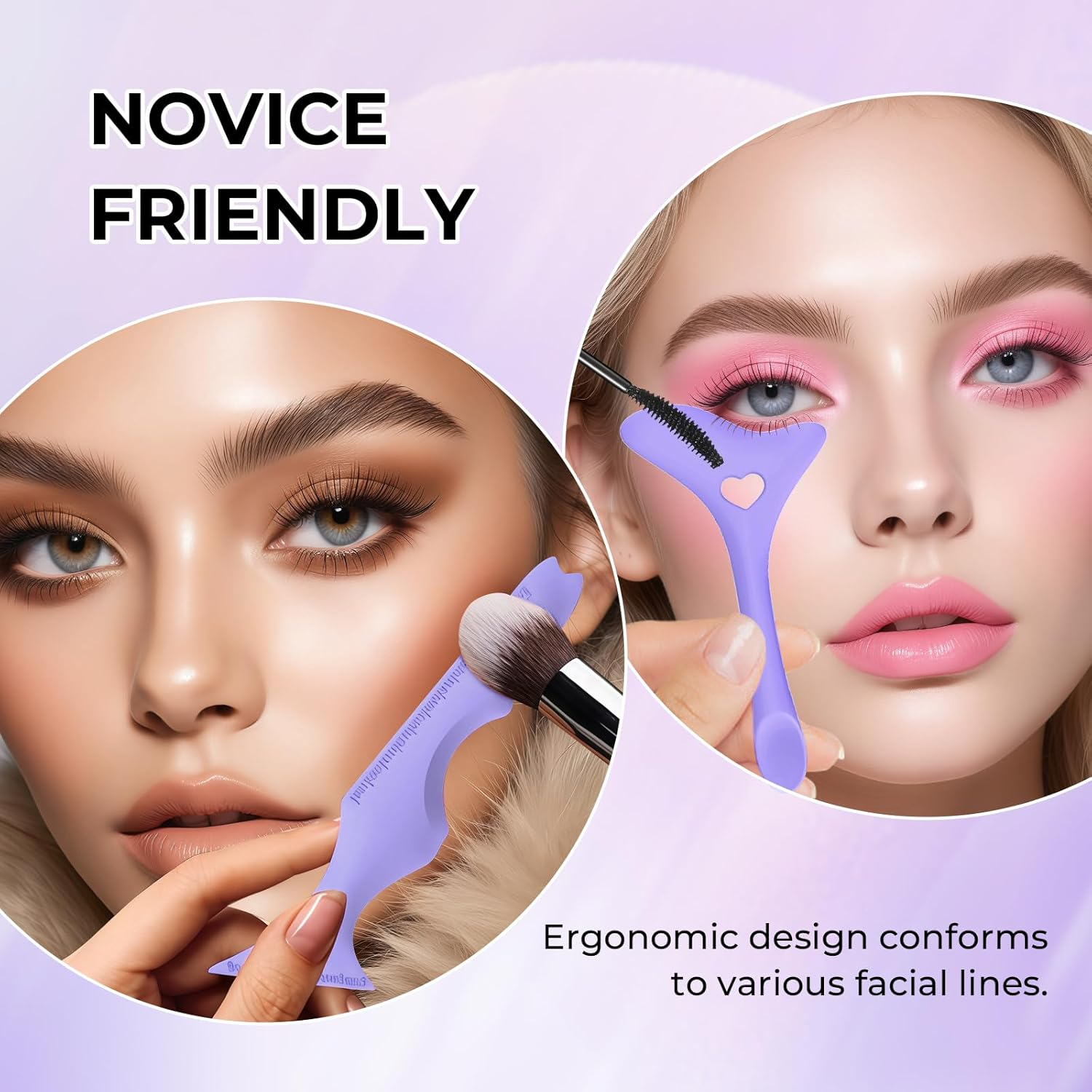 DAGEDA 3Pcs Eyeliner Stencils Set, Suitable for Eyetour Eyeshadow, Eyeliner,Mascara Shield,Reusable Silicone Eyebrow Stencils Eye Liner Tool Multi-Functional Makeup Tool(Purple) image number 5