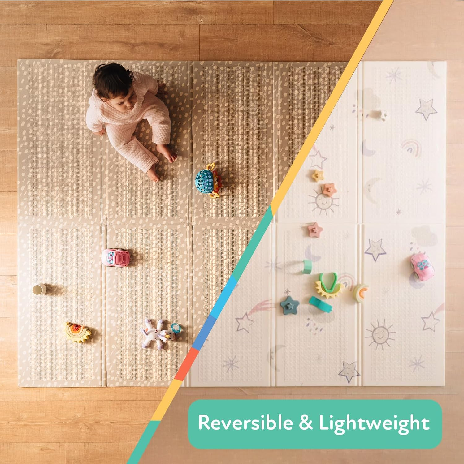 Nuby Reversible Soft Floor Mat, Foldable and Lightweight for Easy Storage and Travel, Rainbow image number 5