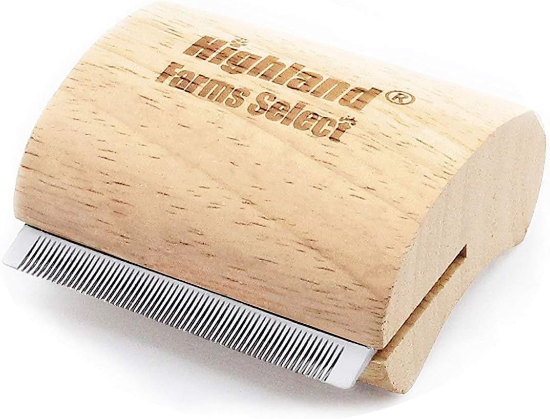 Highland Farms Select Wood Groom Brush, Deshedding Grooming Tool, Professional Pet Wooden Groomer, Ergonomic Design, No Hurt for Dogs, Cats and Horses - 5 Inch