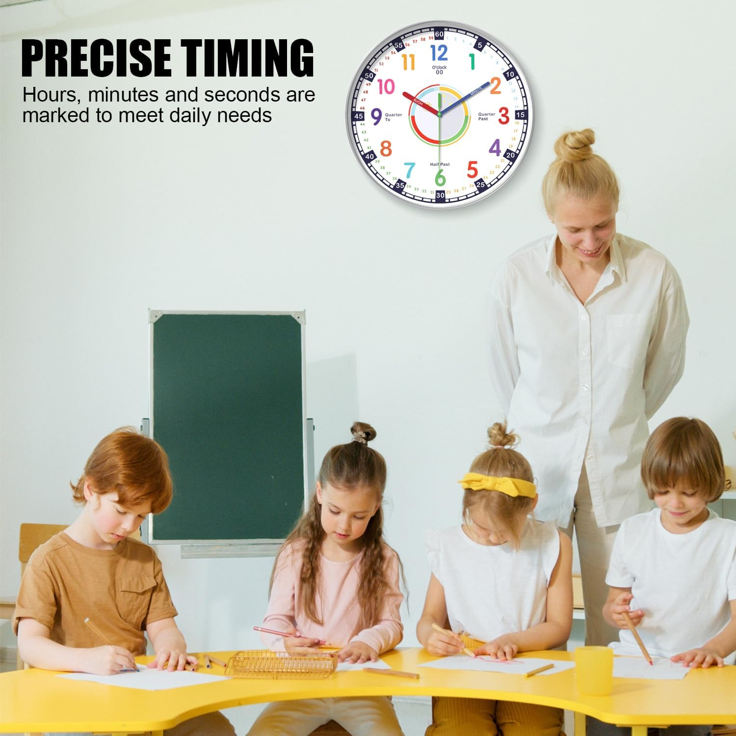 12 Inch Silent Wall Clocks, Kids Wall Clock for Bedroom, Non-Ticking Silent Clock, Quartz Classic Decor Clock, Large round Clock for Boys and Girls Classroom Home Decor (Silver)