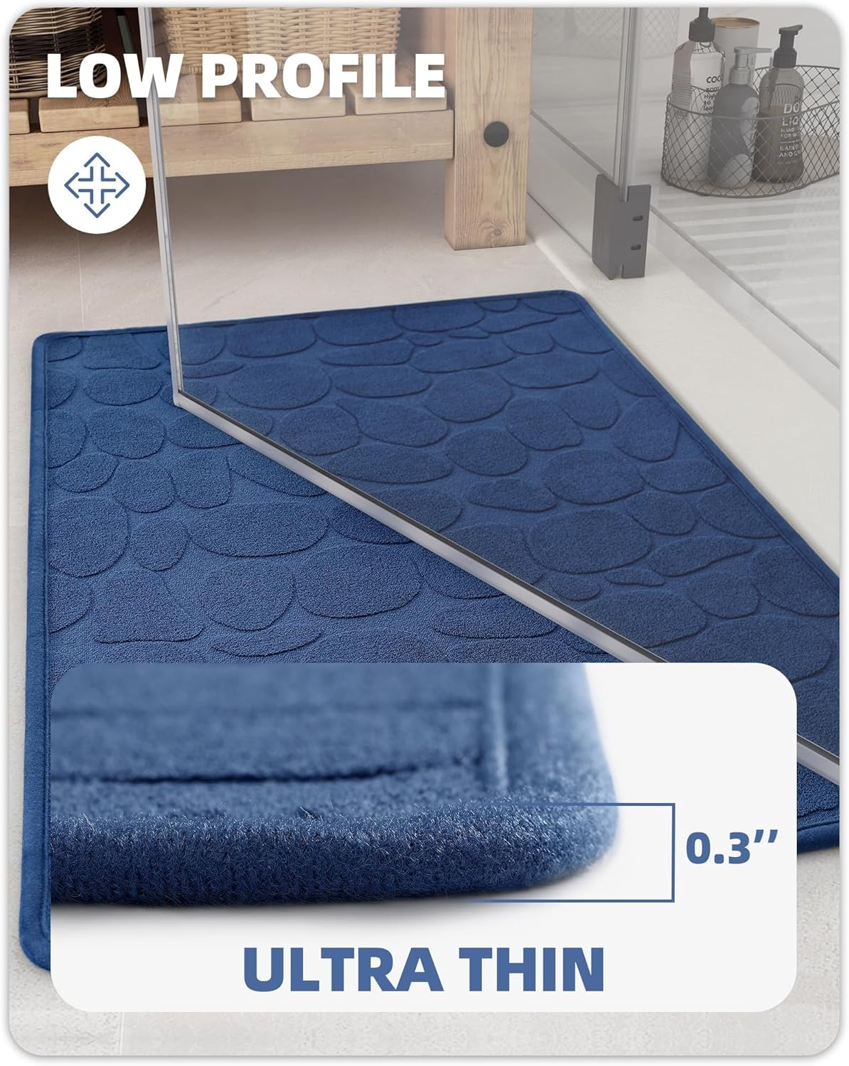 Color&Geometry Quick Dry Thin Bathroom Rugs Fit under Door- Super Absorbent, Non Slip Rubber Backing, Non Shedding, Washable Blue Bath Mat- 60X90Cm Large Bath Mats for Bathroom Floor image number 3