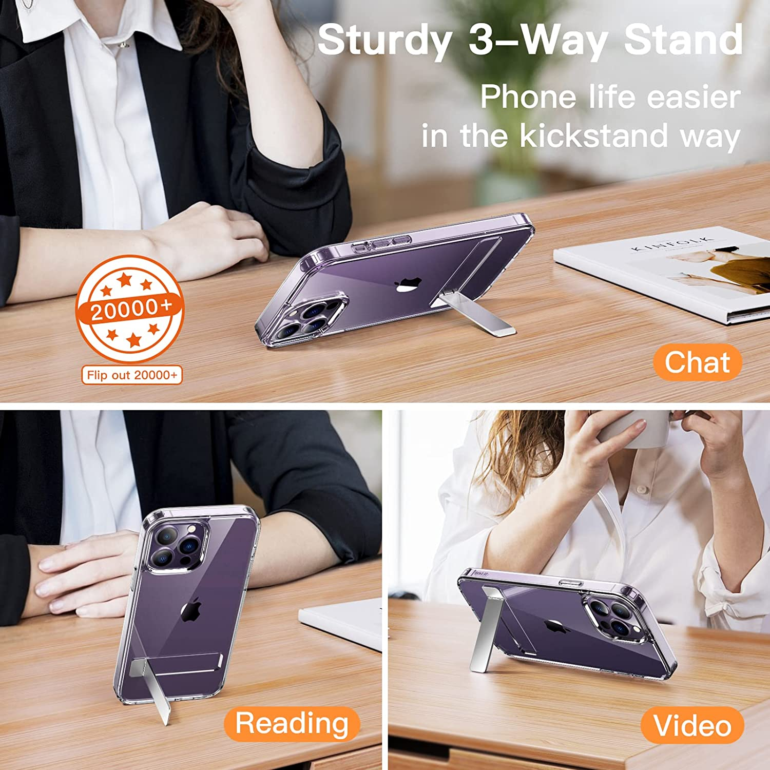 Jetech Kickstand Case for Iphone 14 Pro Max 6.7-Inch, Support Wireless Charging, Slim Shockproof Bumper Phone Cover, 3-Way Metal Stand (Clear) image number 4