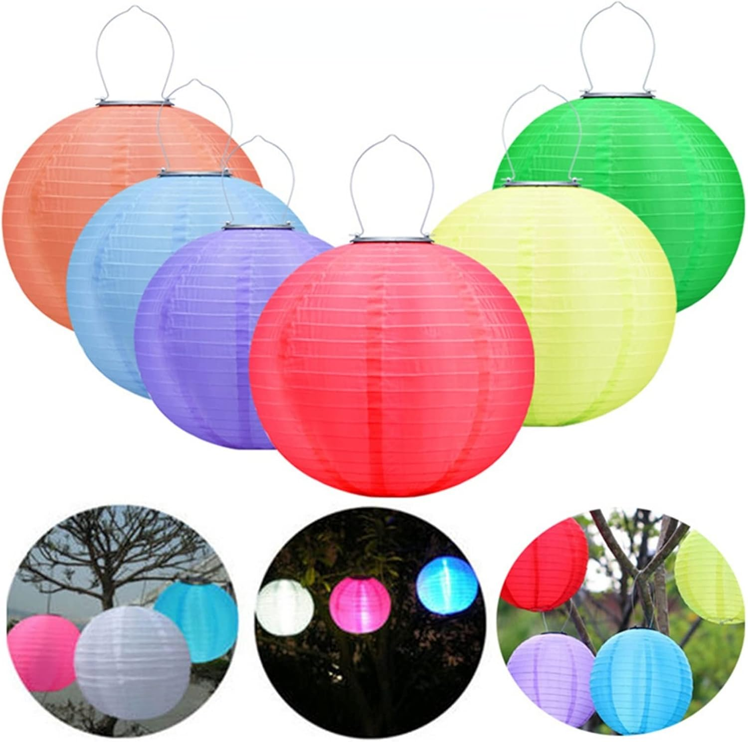 6 Pack 12In Waterproof LED Solar Cloth Chinese Lantern Festival Party Hanging Lamp Hanging Lamp Outdoor Garden Solar Led Light Lantern image number 5