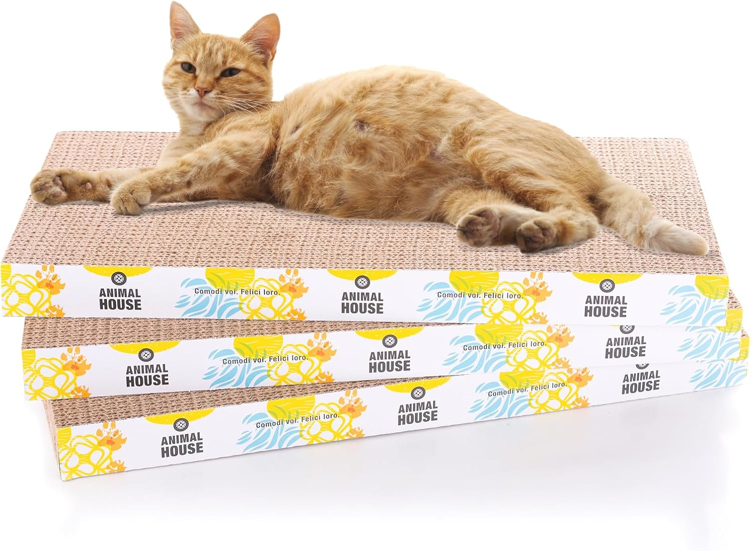 Animal House Cat Scratching Post Set Made of Cardboard 3 Pieces for the Fun of Your Cat Friends, 2 Layers Reversible (Flat, 3) image number 4