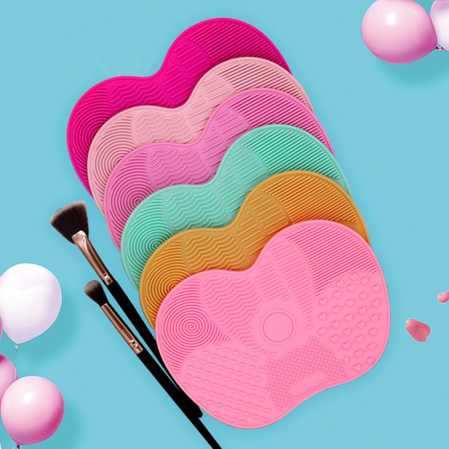 2Pcs Makeup Brush Cleaner Mat,Portable Medium Silicone Brush Cleaning Mat,6 * 4.5Inche,Universal Makeup Brush Cleaner Pad Washing Tools Cosmetic Brush Cleaner(Pink,Green) image number 2