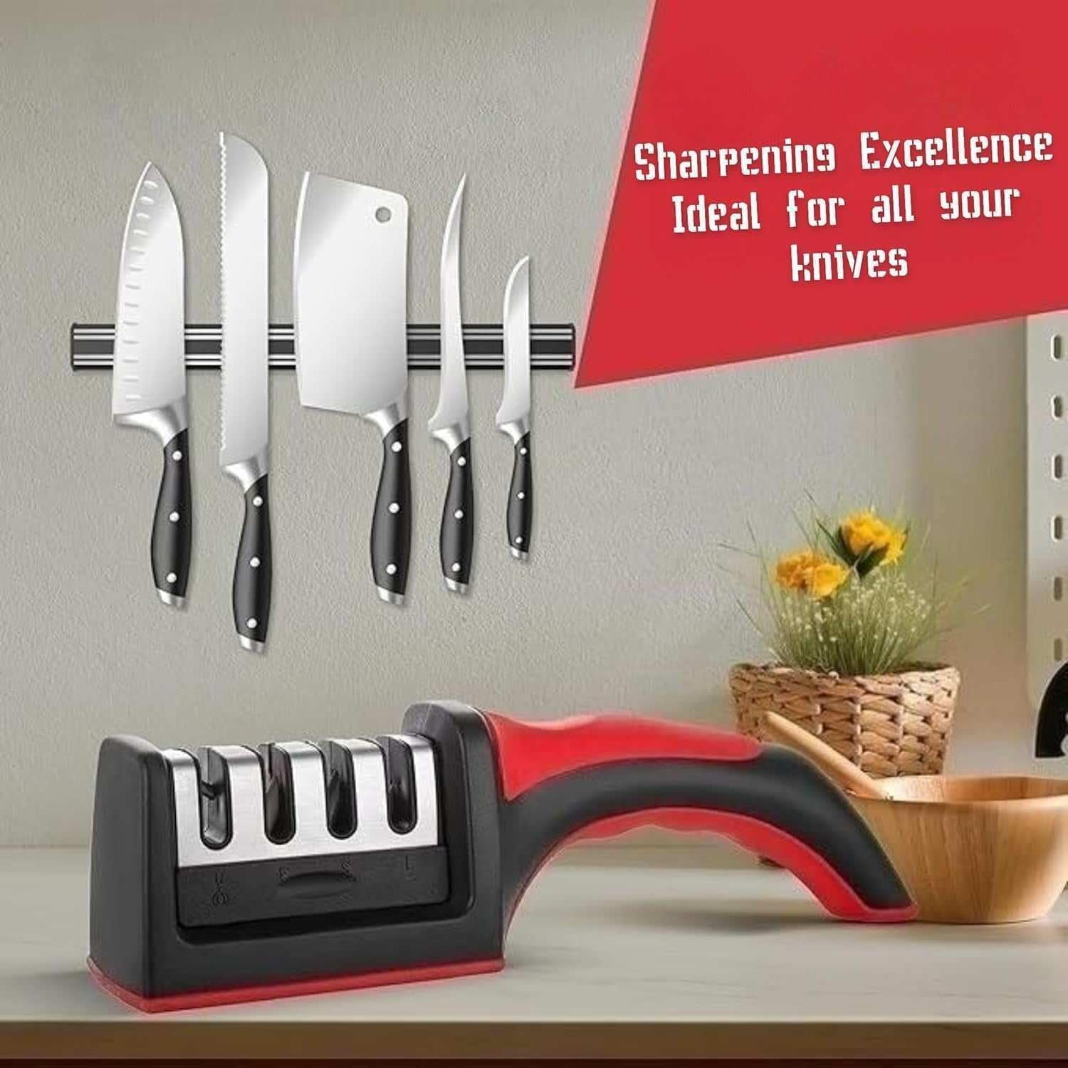 4-In-1 Knife Sharpener with Safety Gloves &ndash; Ultimate Sharpening Tool for Ceramic, Steel Knives & Scissors image number 5