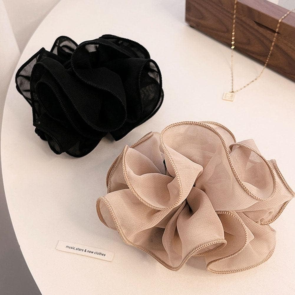 Large Black Chiffon Claw Hair Clip with Rose Design, Non-Slip Hair Clips, Hair Accessories for Women and Girls
