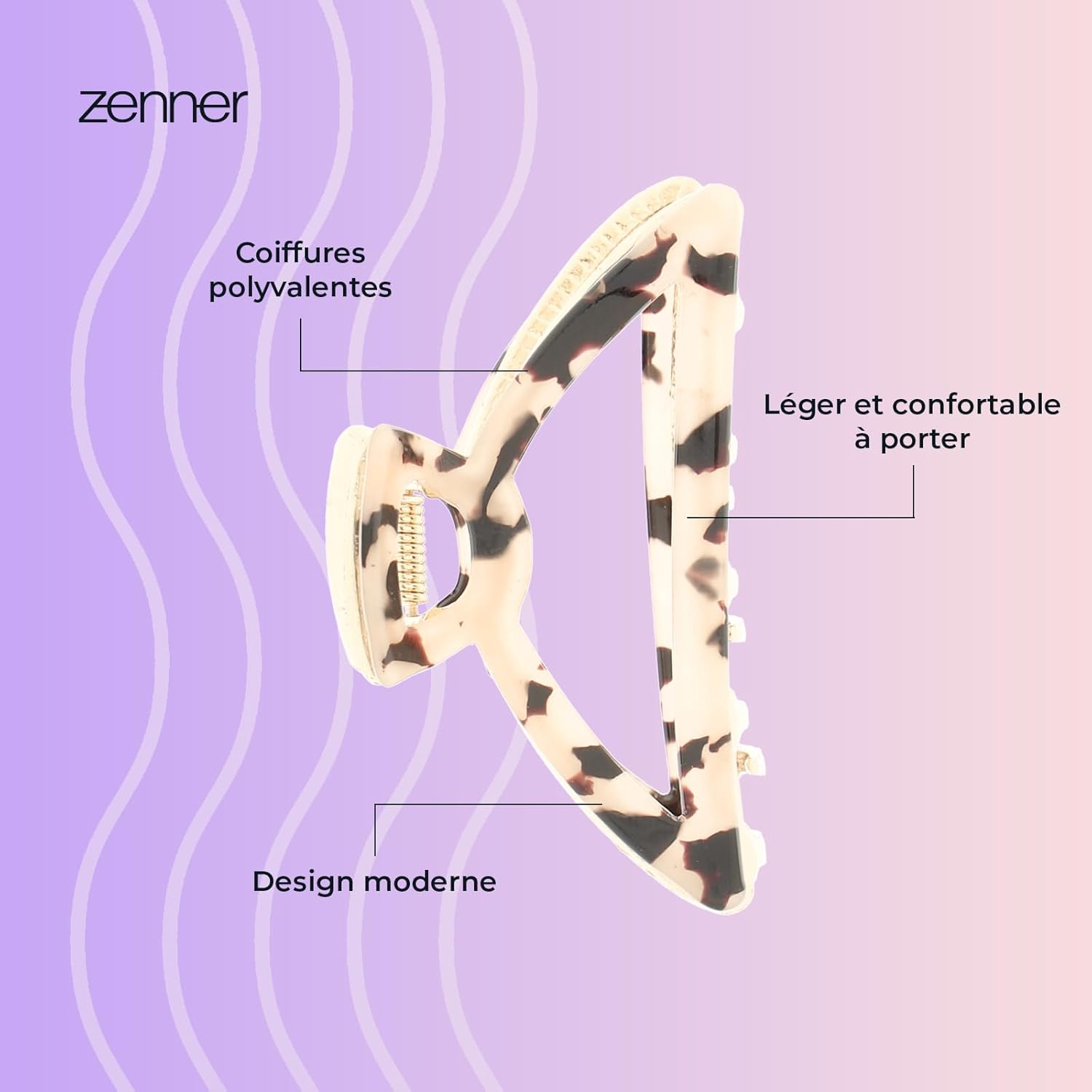 Zenner Marble Gold Hair Clip - Open Hair Clip with Curved Shape & Secure Hold - Stylish Marble Finish with Gold Accents - Comfortable Grip for Elegant or Casual Styles