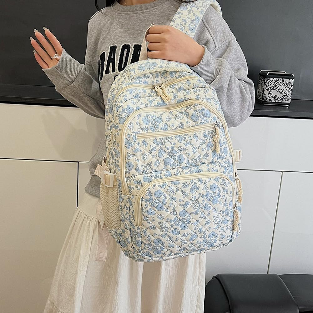 Coquette Backpack &ndash; 3-In-1 Floral Quilted Daypack Set, Aesthetic Nylon Rucksack with Crossbody Bag 2025 - Pink image number 7