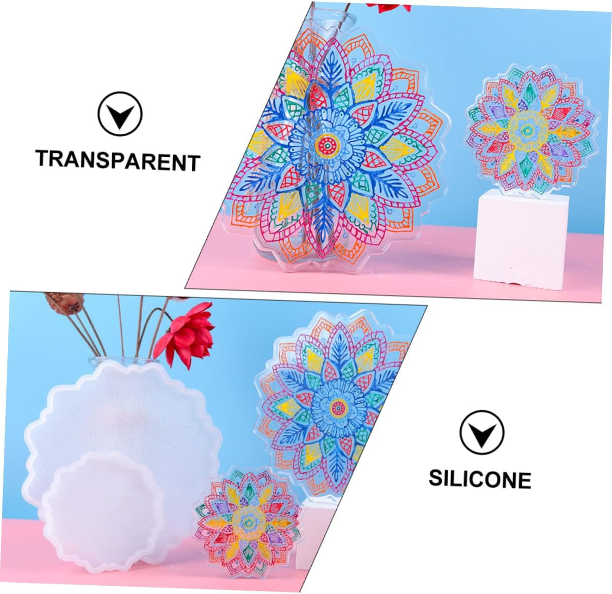 COHEALI Sunflower Coaster Resin Molds, 2Pcs Large Flower Silicone Coaster Molds for DIY Making Resin, Cups Mat, Home Decoration image number 6