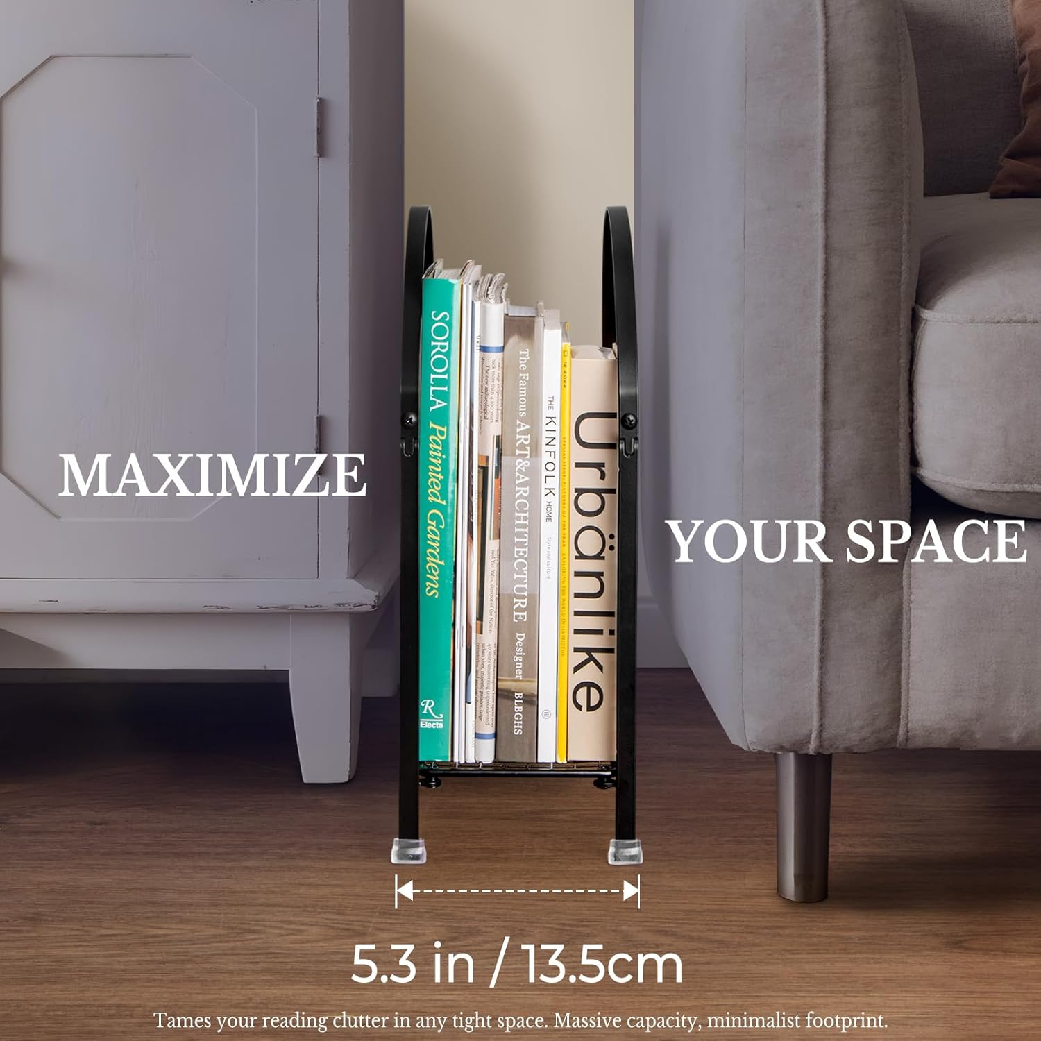 PUERSI Freestanding Magazine Rack &ndash; Modern Touch Handbag Design, Magazine Organizer Metal Holder for Newspaper, Books, Vinyl Record (Black) image number 2