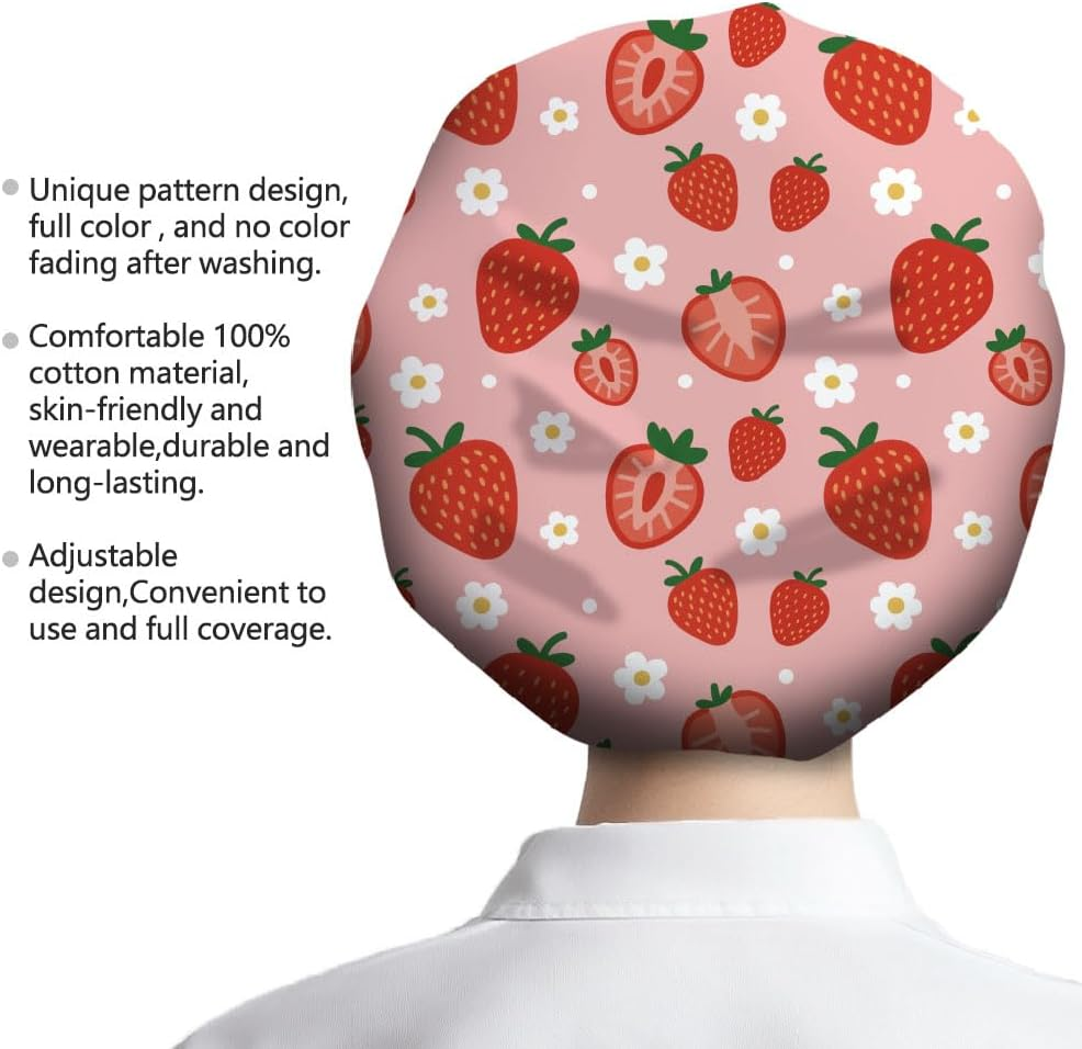 Scrub Caps with 4 Buttons Adjustable Nursing Working Caps with Sweatband Resilient Surgical Hat Hair Cover for Work