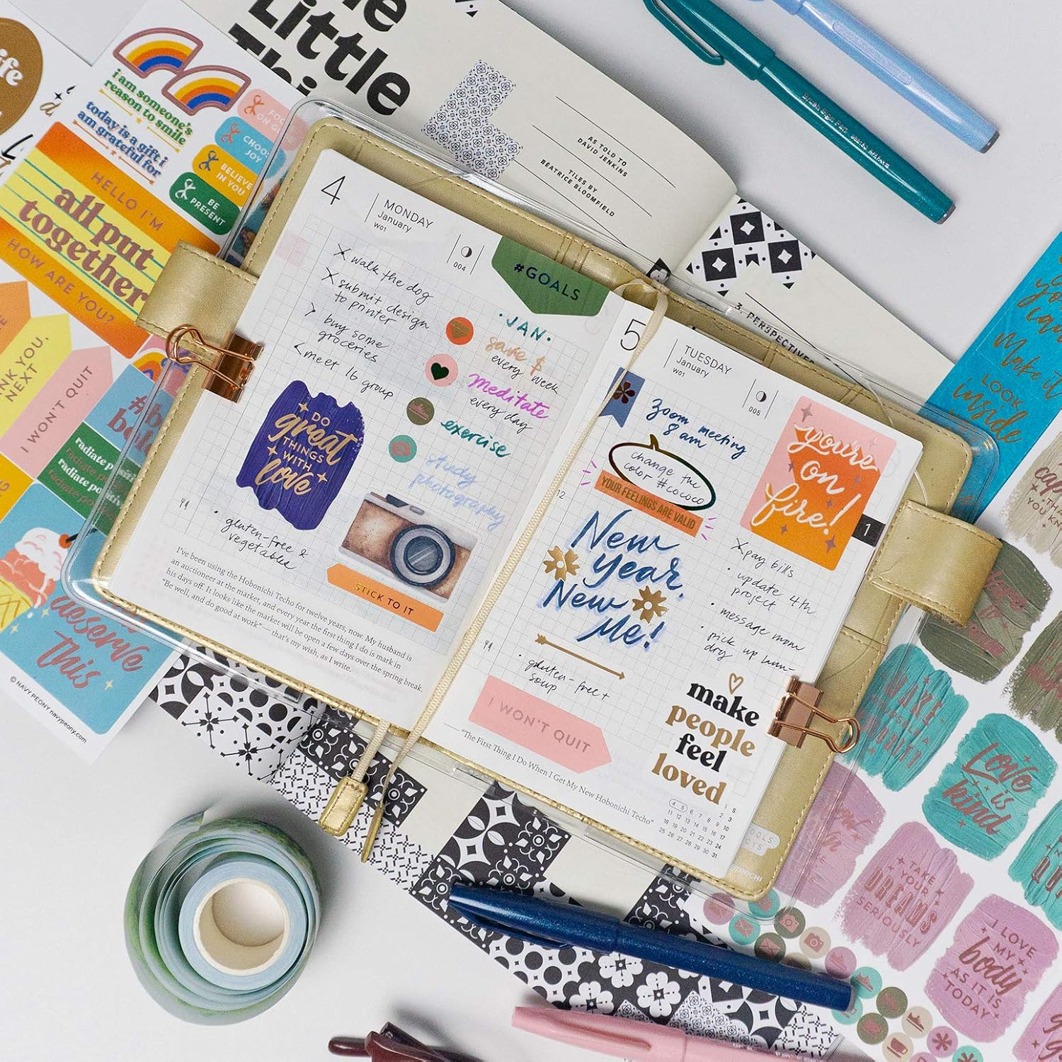 Navy Peony Motivational Vision Board Stickers (270Pcs, 6 Sheets) - for Parties, Planners image number 3