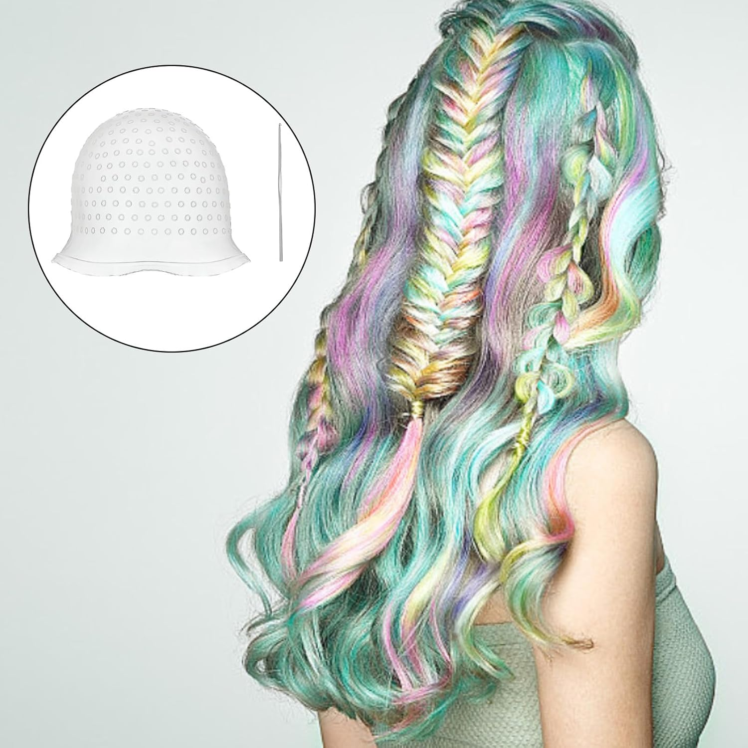 Hair Extension Cap, Hair Dye Set, Silicone Highlight Cap, Hair Dye Set, Beauty Accessories for Hair Strands with 1 Steel Needle, Strands Hood with Holes image number 6