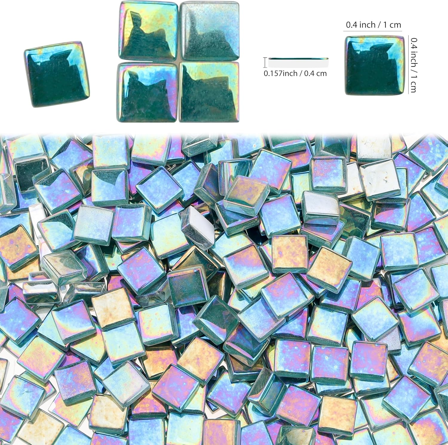 Iridescent Glass Mosaic Tiles for Crafts Bulk Square Blue Mosaic Pieces 160Pcs Flat Mirror Glass Tile Kits for Adults DIY Handmade Craft Jewelry Art Decoration Kit