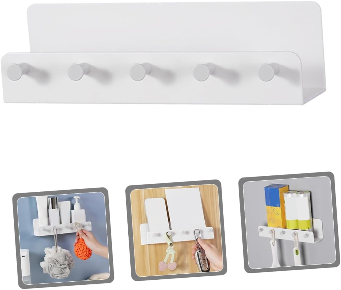 Ipetboom Wall Mounted Key Holder Multi-Function Hooks White Plastic Key Storage Rack Organizer for Entryway and Home Wall Hanging Storage image number 1