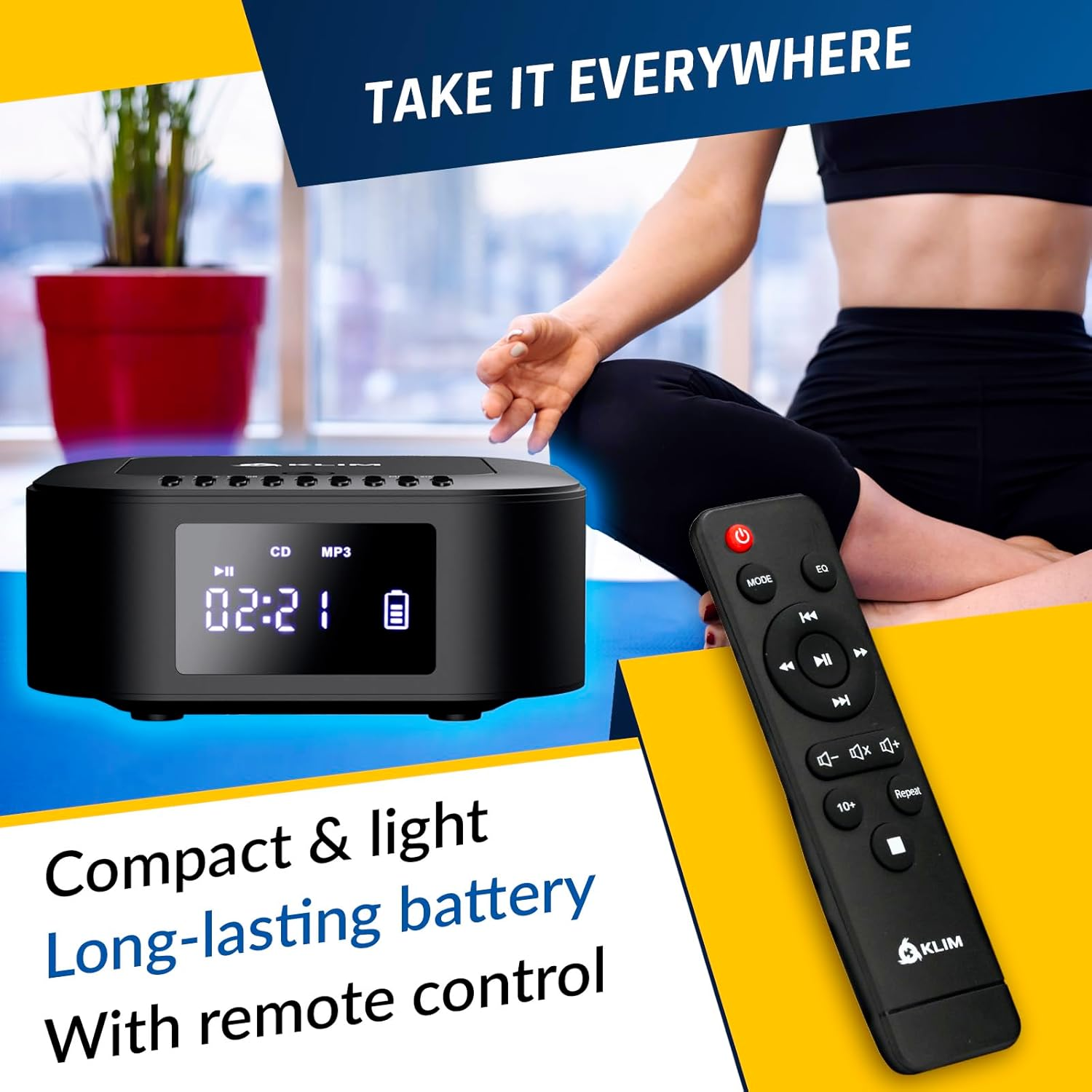 KLIM Boombox E1 - CD Player Portable Audio System + Extra BASS with Subwoofer + FM Radio, CD MP3 Bluetooth AUX USB + Wired and Wireless Mode Rechargeable Battery + Remote Control image number 5