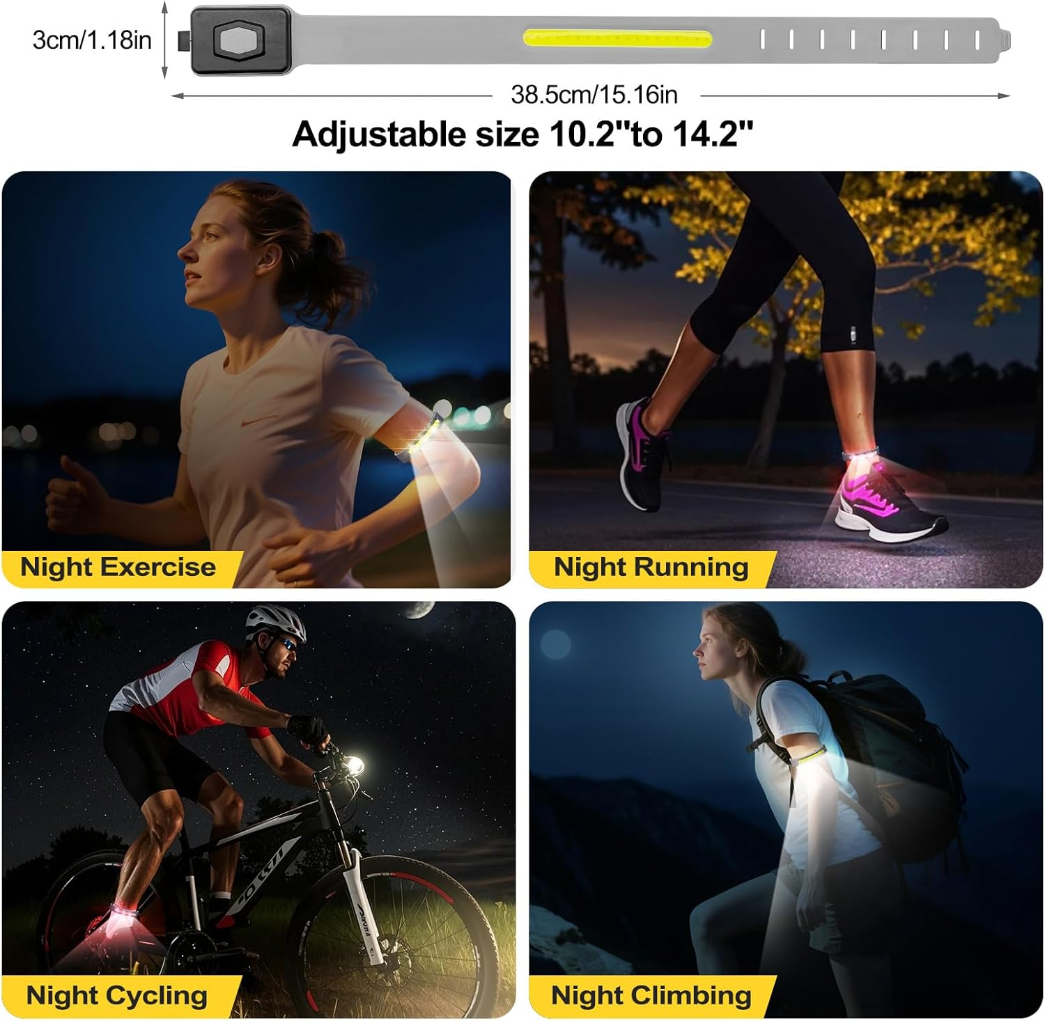 Bigqin Night Running Lights, USB Rechargeable LED Armbands with 3Models, Waterproof Ultra Bright Safety Warning Lamp with Reflective Straps for Runners Joggers Camping Hiking image number 1