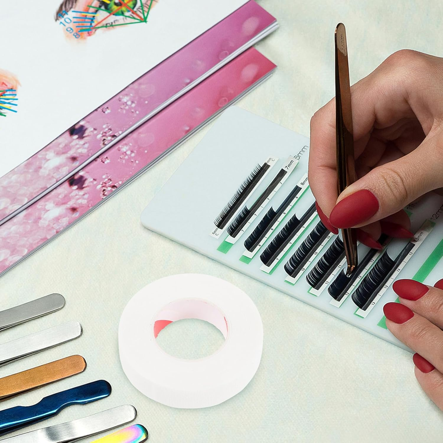 CATIEBYE 6 Rolls Breathable Eyelash Grafting Tape for Eyelash Extension, Soft Skin-Friendly Makeup Tool Strips for Lash Isolation and Protection