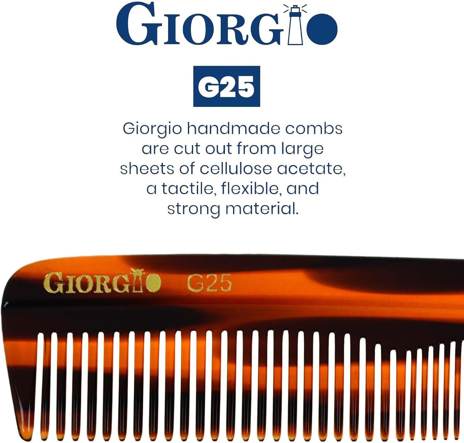 Giorgio G25 Finetooth and Widetooth Pocket Comb - Hair Styling Comb for Men and Women, Handmade Beard Combs for Men, Barber Combs, for Grooming,Saw Cut and Polished (Tortoiseshell) image number 3