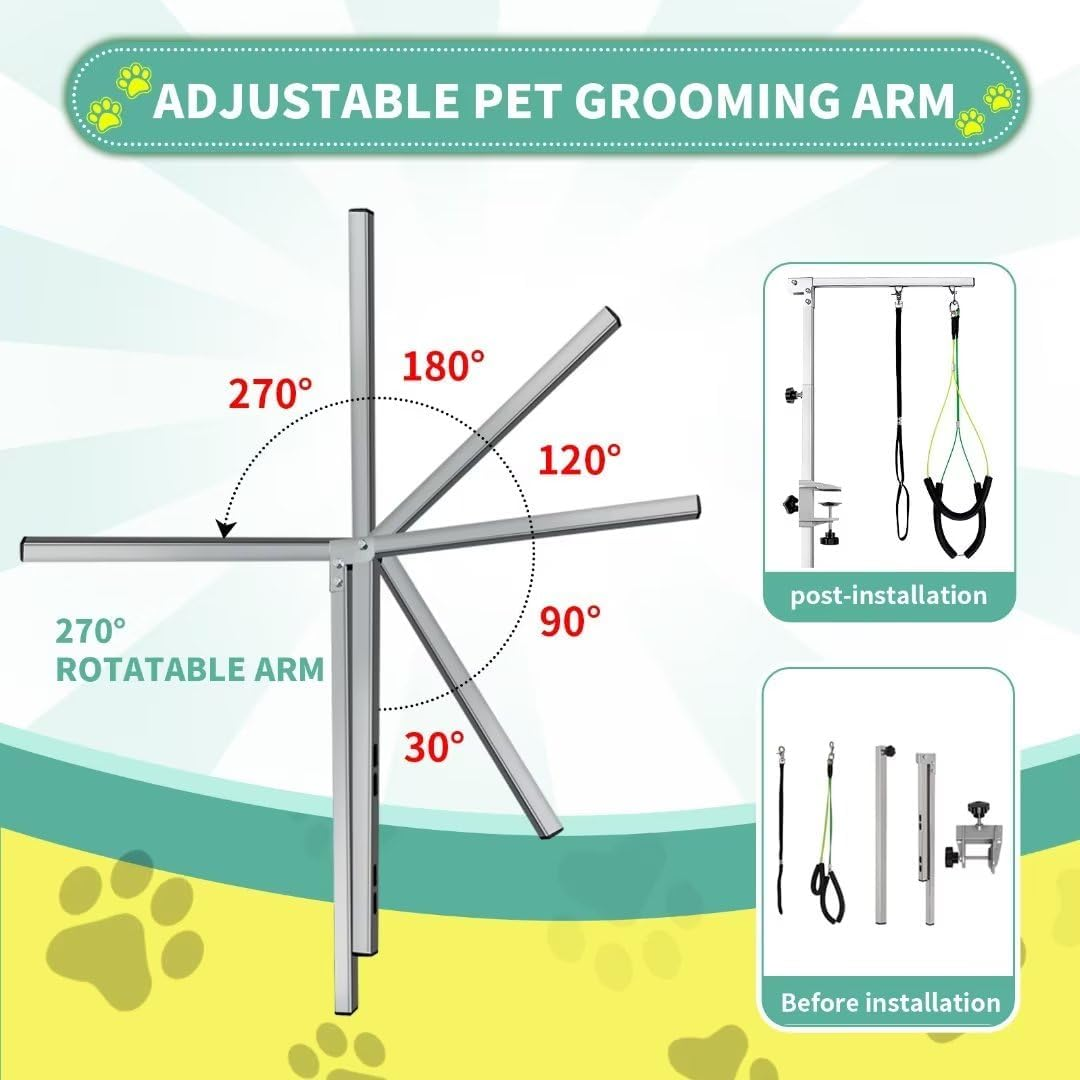 Dog Grooming Table Arm - 37" Dog Grooming Table Arm Dog Grooming Stand with Loop Noose Foldable Dog Grooming Harness for Small Medium Dogs (Silver) - Silver image number 2