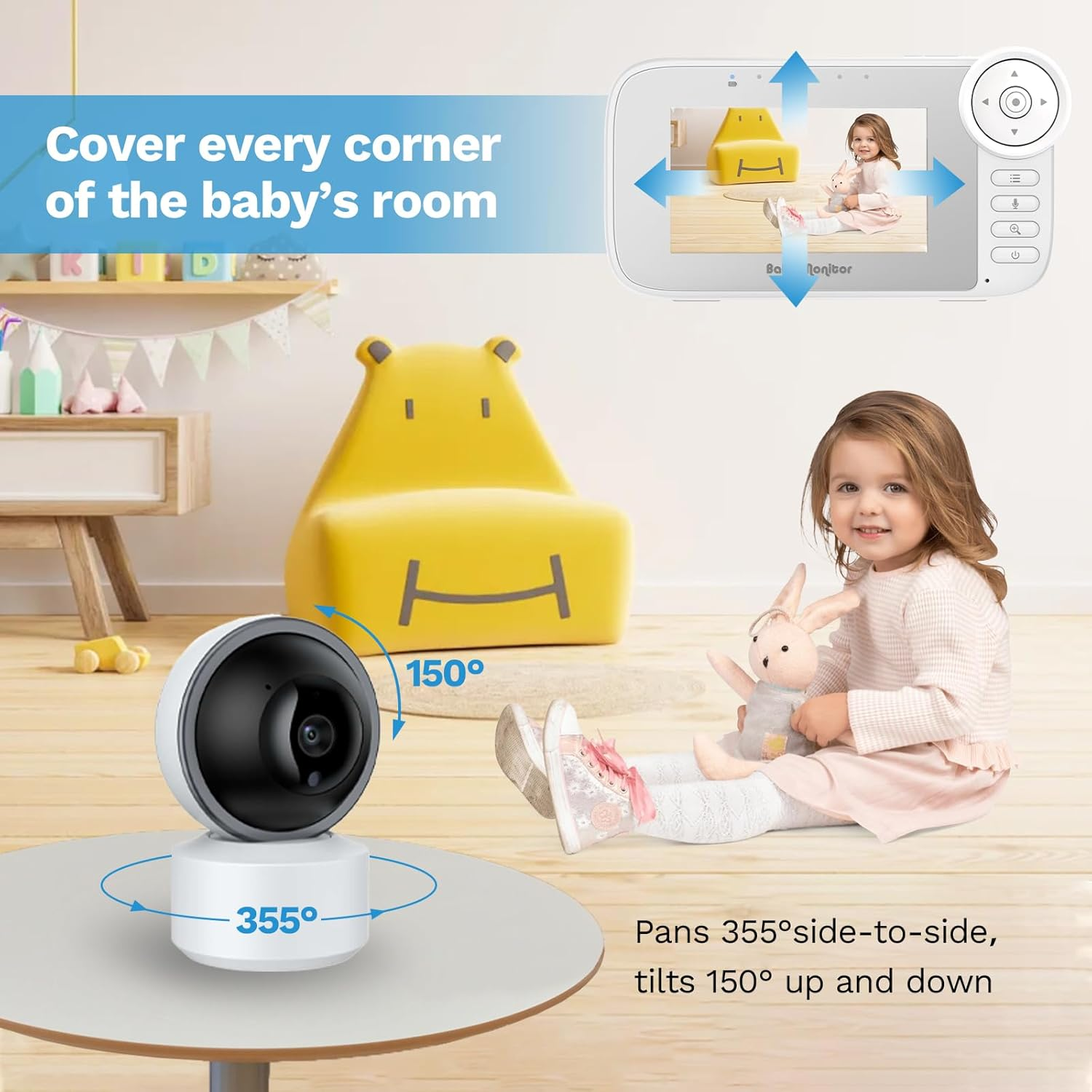 Video Baby Monitor with Camera, Cry Detection, Temp. Sensor, Night Vision, 4.3" Screen, 10 Lullabies, Baby Feeding Alert, Digital Zoom, Non-Wifi Baby Camera Monitor for Newborn Baby, Pets, Elderly image number 1