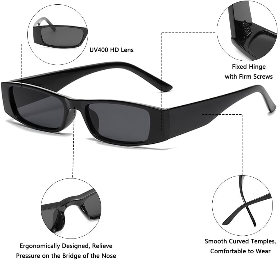 1PC Small Rectangle Sunglasses Unisex Retro Square Narrow Frame Sun Glasses Eyewear Shades UV400 image number 6